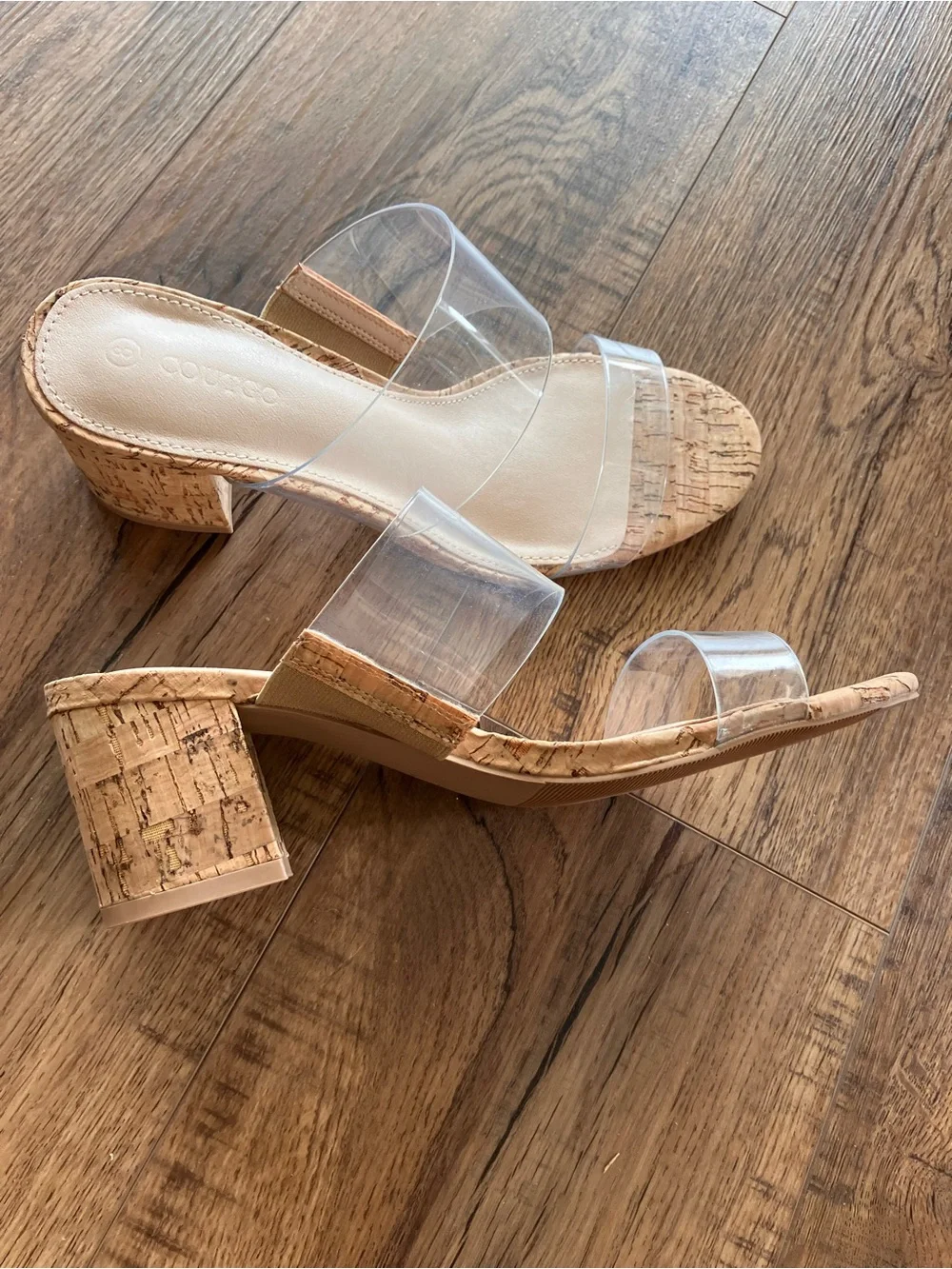 COUTGO Clear Strap Cork Heel Sandals